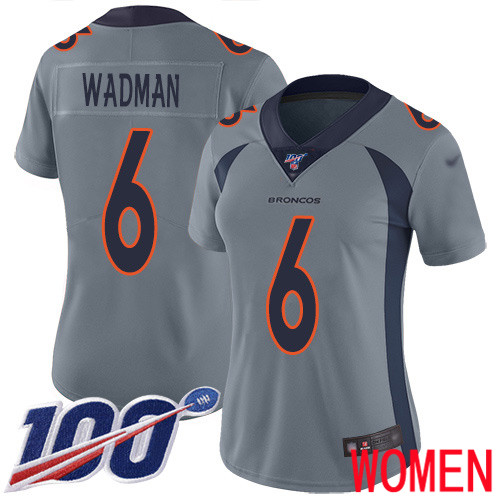 Women Denver Broncos #6 Colby Wadman Limited Silver Inverted Legend 100th Season Football NFL Jersey
